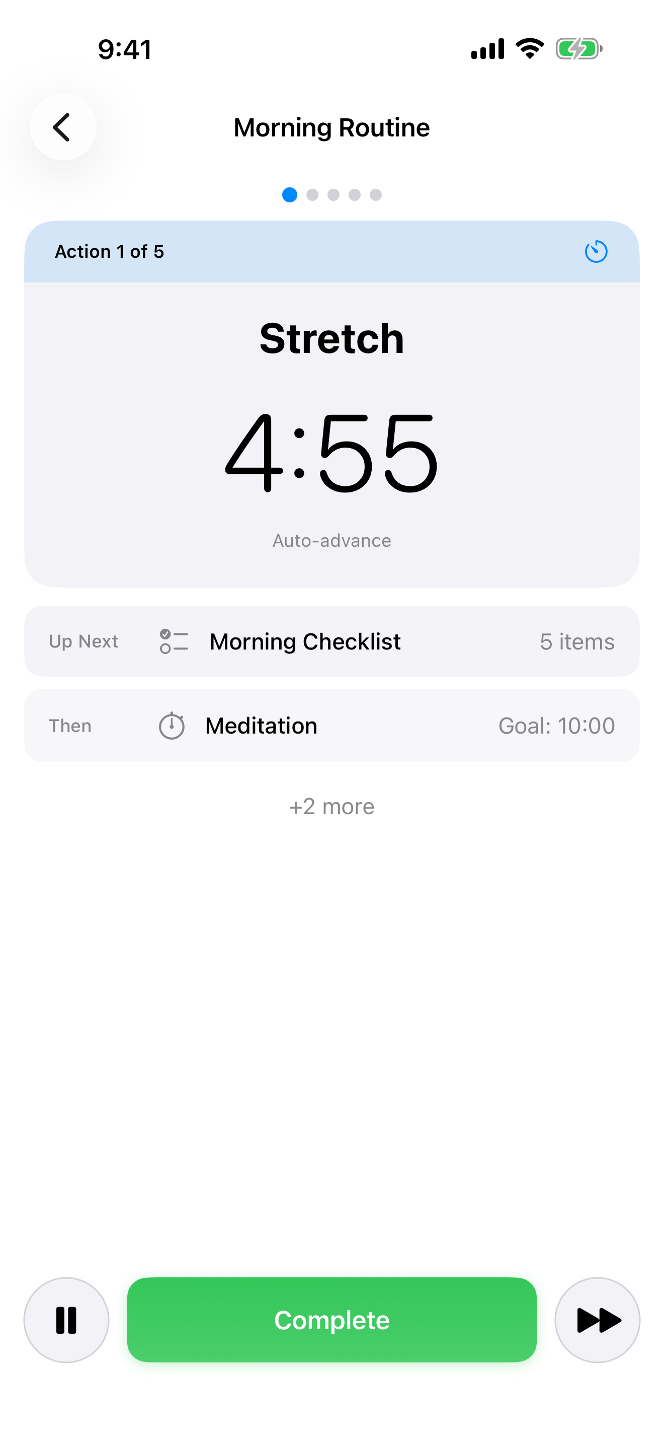 Sequence timer screen showing countdown